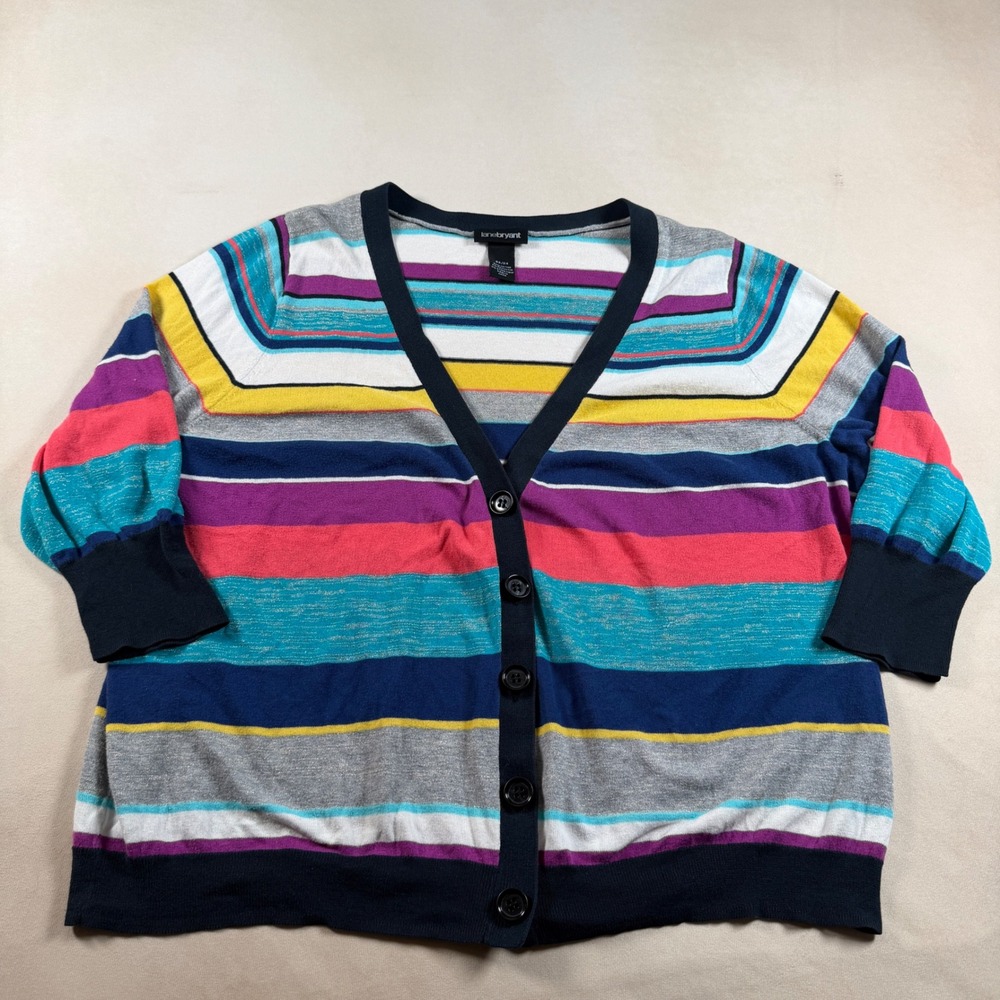 Lane Bryant 22/24 Multicolor Striped Button Front Cardigan Sweater Plus Size